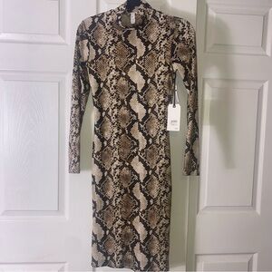 Leith Women’s Snakeskin Bodycon Dress Mock Neck Long Sleeve